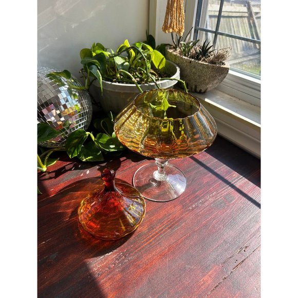 Empoli Large Vintage Amber Apothecary Jar Italian  MCM Lidded Cookie Candy Jar - Picture 5 of 6